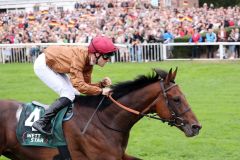 Siegt vor einer Rekordkulisse in Hoppegarten: Gestüt Hachetals Lord Charming mit René Piechulek im 33. Preis der Deutschen Einheit. ©galoppfoto - Frank Sorge