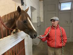 Quebueno mit seinem Trainer Jean-Pierre Carvalho im Stall. ©Turf-Times/Frauke Delius