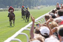 Nur ein Trio rückte im Hoppegartener Zweijährigen-Rennen in die Startboxen ein - souveräner Sieger war Rogue Runner mit Eduardo Pedroza. www.galoppfoto.de - Marius Schwarz