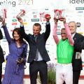 Stephan und Shahpar Oschmann, Trainer Henk Grewe, Jockey Andrasch Starke,, HRC-Präsident Hans-Ludolf Mathiessen sowie Derbysponsor Albert Darboven. ©galoppfoto - Frank Sorge 