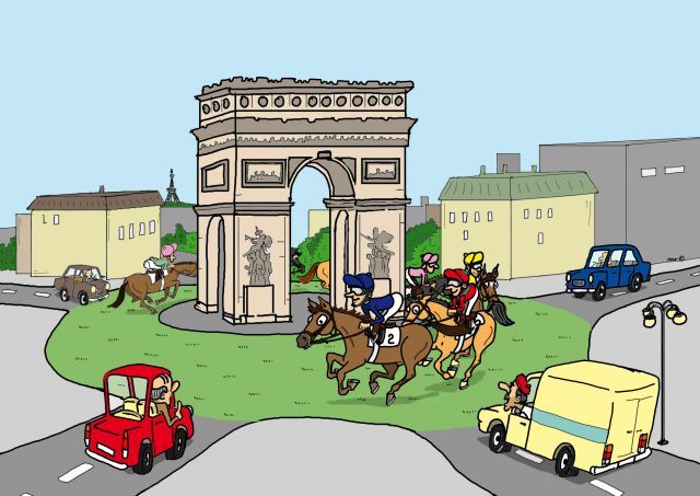 Sieben Jahre nach dem Triumph von Danedream soll Waldgeist die deutschen Fahnen im Prix de l'Arc de Triomphe hochhalten. ©miro-cartoon