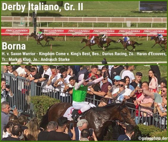 Borna gewinnt in den Farben von Darius Racing unter Andrasch Starke das Derby Italiano, Gr. II. ©galoppfoto.de