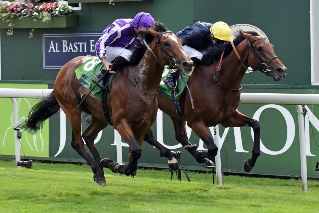 Japan (li.) gewinnt das Juddmonte International gegen Crystal Ocean. www.galoppfoto.de - JJ Clark