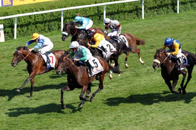 Nachfolger gesucht - am 06. Juli 2014: Lucky Speed mit Andrasch Starke gewinnt das Sparda 144. Deutschen Derby vor Tres Blue (Nr. 7) und Nordvulkan (Nr. 19). www.galoppfoto.de - Peter Heinzmann