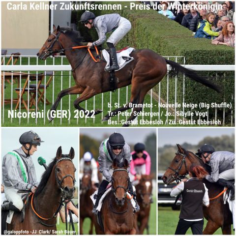 Gestüt Ebbeslohs Nicoreni gewinnt mit Sibylle Vogt das Carla Kellner Zukunftsrennen - Preis der Winterkönigin, Gr. III. ©galoppfoto - JJ Clark/Sarah Bauer