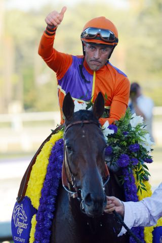 Beholder (Gary Stevens) soll American Pharoah herausfordern. www.galoppfoto.de - Peeo Ploff