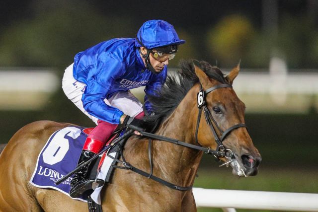 Soft Whisper cantert unter Frankie Dettori in den UAE 1000 Guineas. Foto: DRC