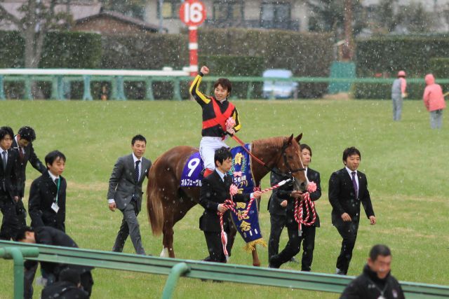 So war es im letzten Jahr: Orfevre mit Kenichi Ikezoe nach dem Erfolg im Arima Kinen. www.shibashuji.com - Yasuo Ito 