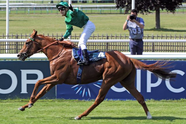 Sottsass bei seinem Sieg im Prix du Jockey Club unter Cristian Demuro. www.galoppfoto.de - Sandra Scherning