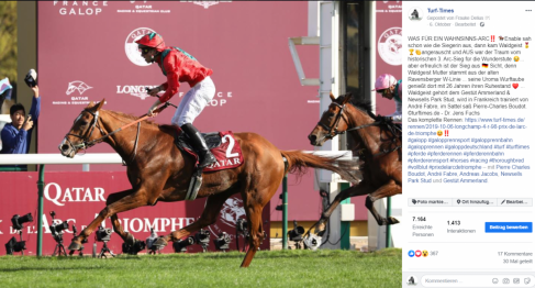 50 m vor dem Ziel haben Waldgeist und Pierre-Charles Boudot die Enable-Party gesprengt: PC, wie der Jockey kurz und knapp in der Szene genannt wird, hat dem Galileo-Sohn das perfekte Rennen serviert und die große Favoritin geschlagen. Foto: Dr. Jens Fuchs