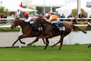 La Janina (Jozef Bojko) gewinnt das 1. Rennen des IDEE 142. Derby-Meetings, den  Preis vom HSV. Foto www.galoppfoto - S. Brose