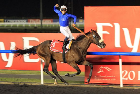 Wird Deckhengst in Japan: Dubai World Cup-Sieger Monterosso mit Extrem-Jubler Mickael Barzalona. www.galoppfoto.de - Frank Sorge