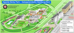 Übersichtskarte der Galopprennbahn in Hamburg-Horn